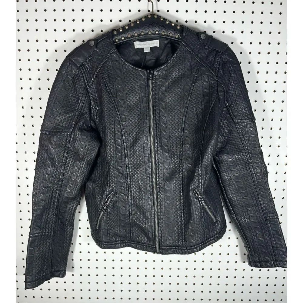 New York & Co. faux leather ribbon motto jacket